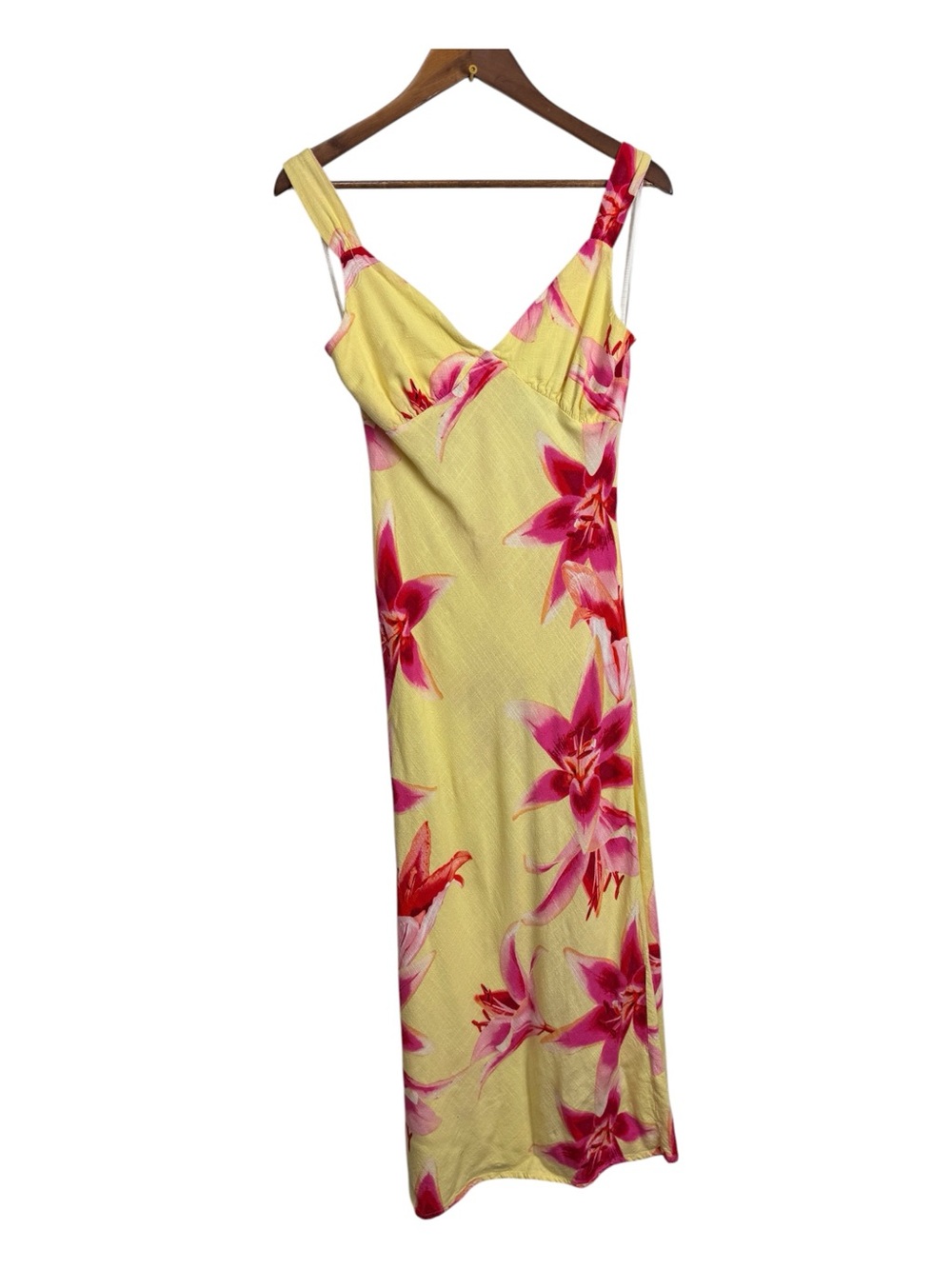 Paper Heart Yellow Floral Slip Dress with Pink Bloom Print
